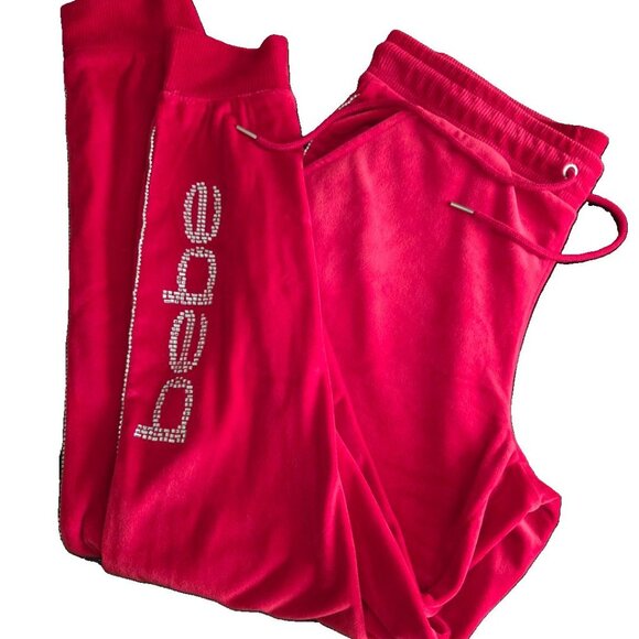 NWOT Bebe X Ciara Collection Red Rhinestone Joggers with Elastic Cuffs - Picture 1 of 10